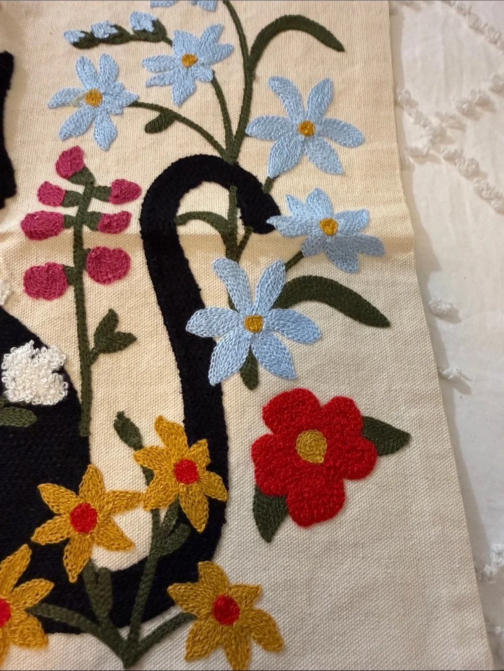 Black Cat Floral Pet Pillow Cover - Cream Background embroidered new
